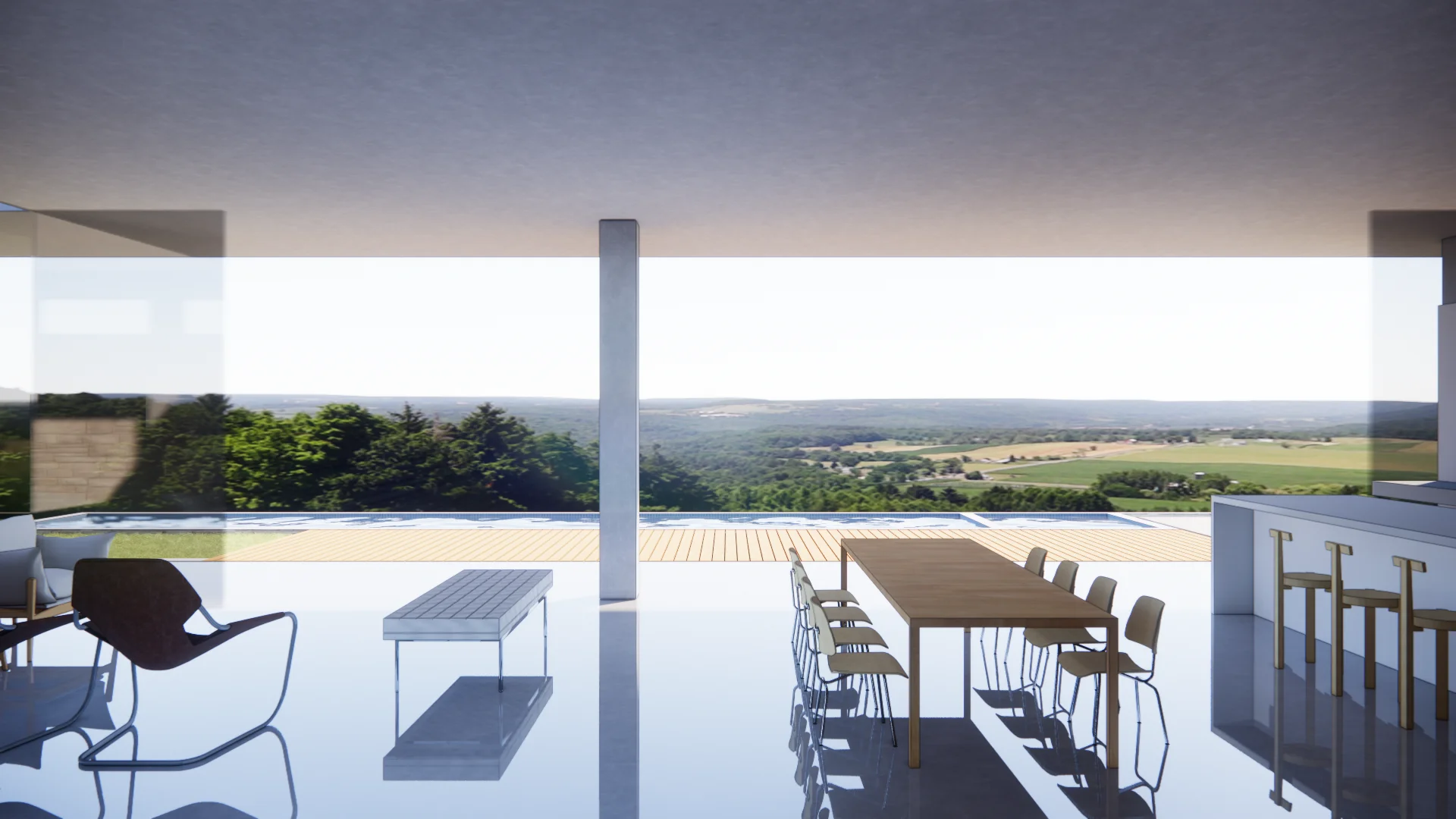 sala, vista para área de lazer